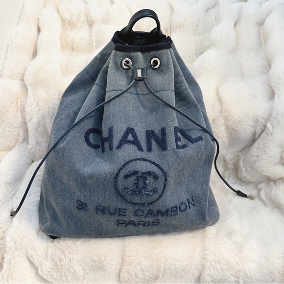 CHANEL Denim Sequin Drawstring Backpack - Picture 2 of 11
